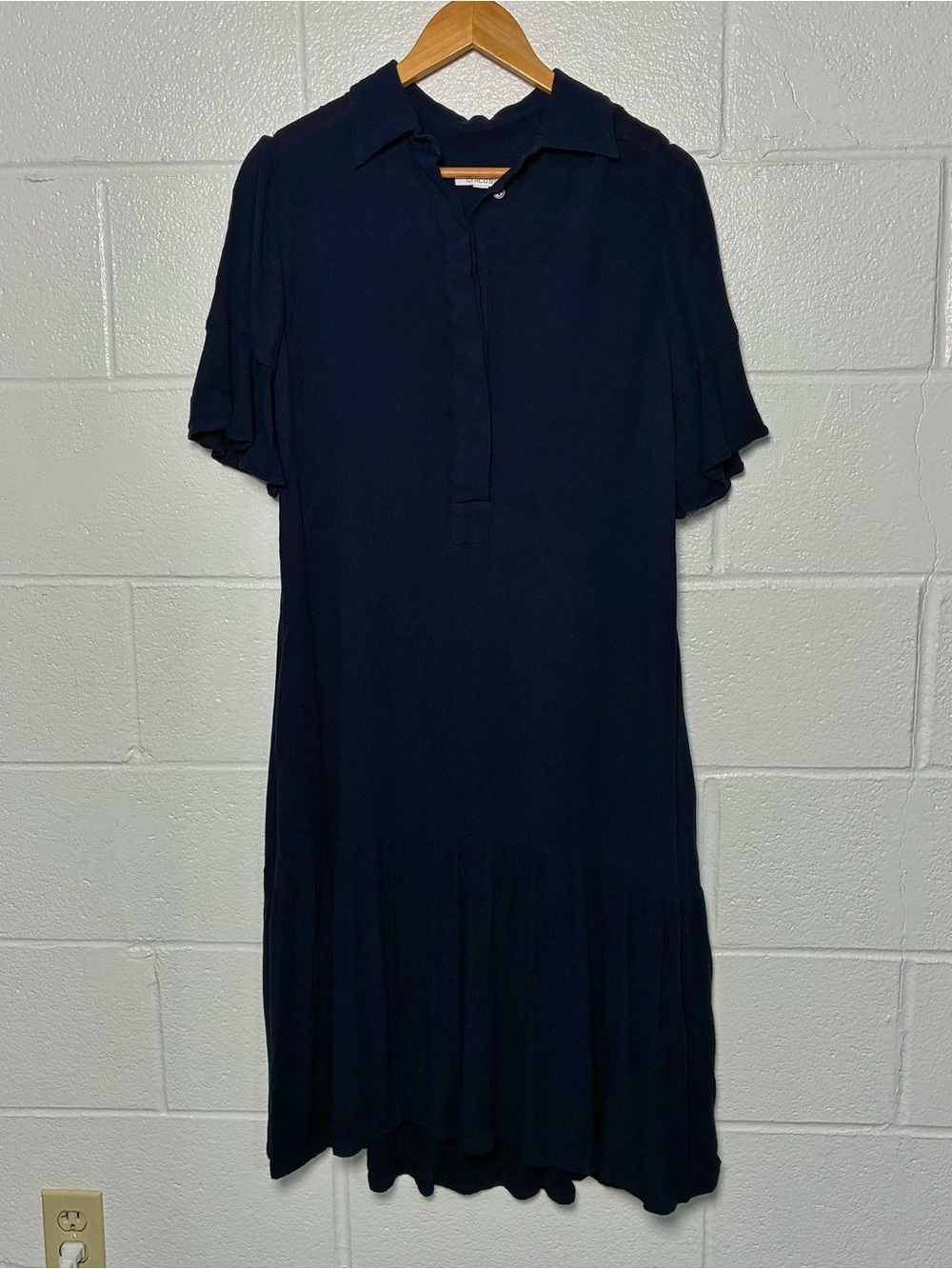 Chicos 100% rayon navy blue crinkled gauze shirt dress